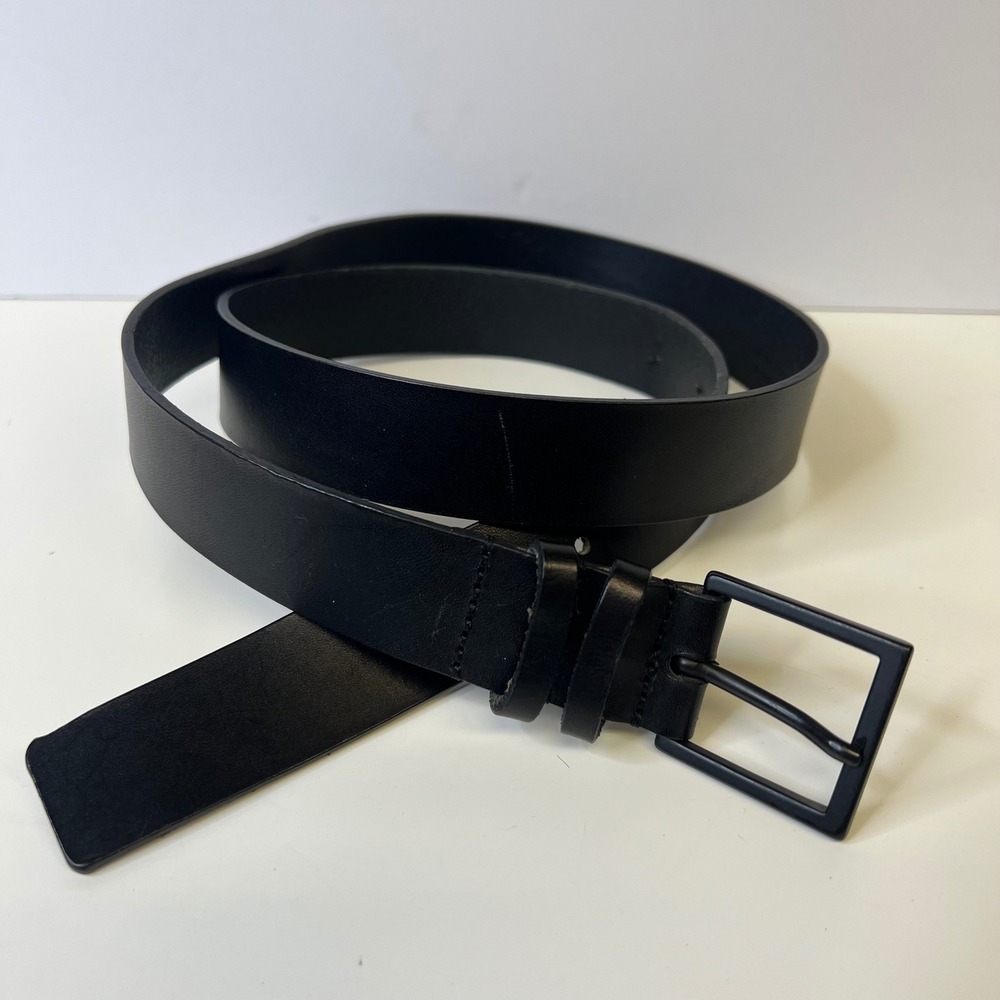 COS Black Leather Belt Matte Buckle Made in Sweden Womens Size ML 38 0928065-7